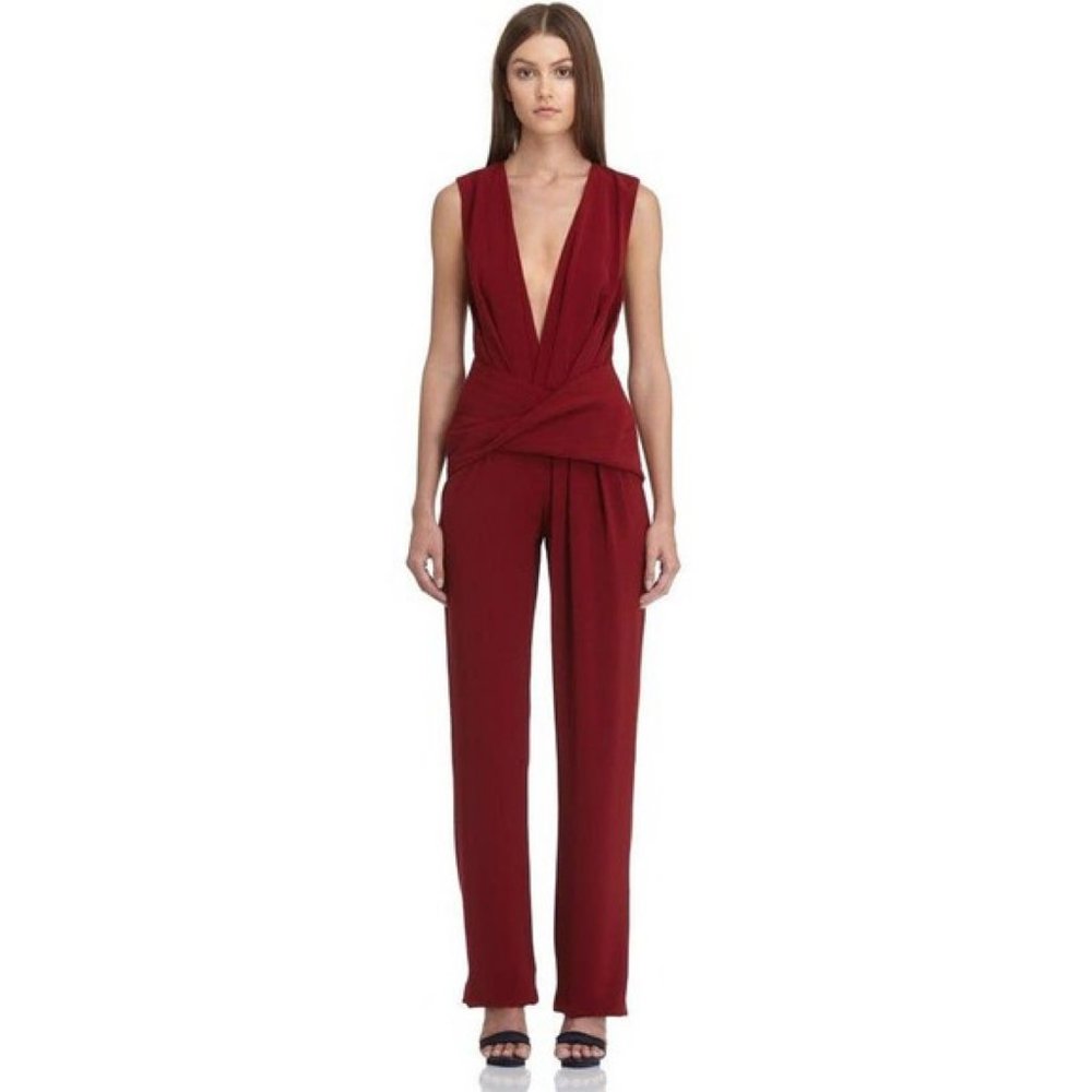 NWT AQ/AAQ Matilda Deep Plunge Jumpsuit in Red US Size 0